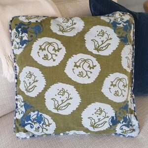 Floral Green and Blue Accent Pillow
